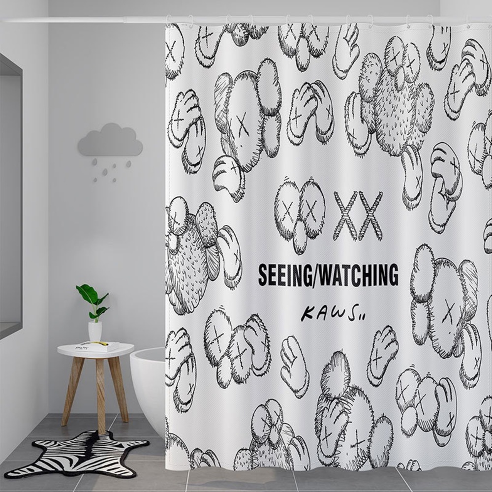 KAWS White Bath Bathtub Waterproof Shower Curtain 150x200cm With Hooks